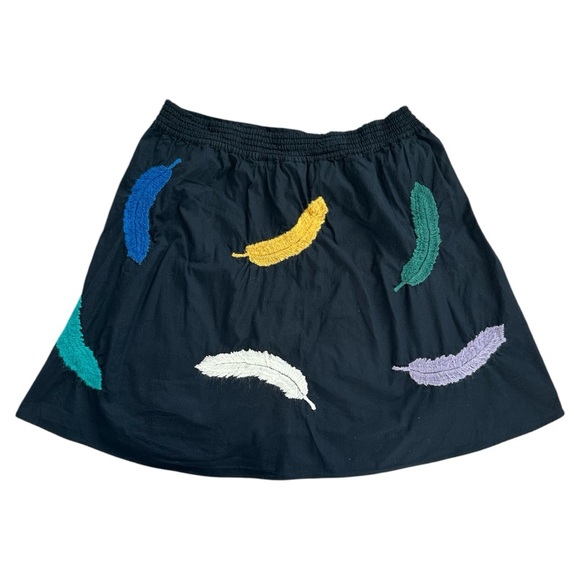 GIRLS FROM SAVOY Anthropologie Navy Blue Skirt with Yarn Feathers - Picture 2 of 5